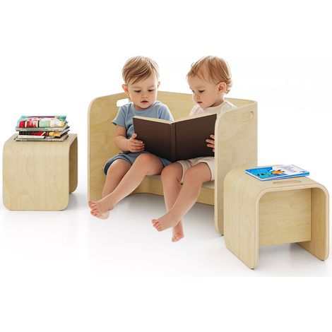Set de 3 pièces de table et chaises en bois pour enfants - naturel (1/5)