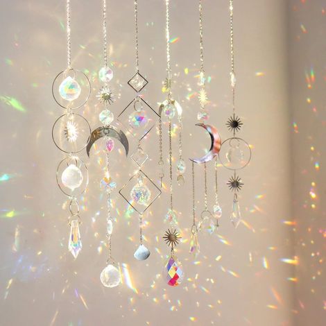 Acchiappasole in cristallo - Decorazioni colorate per finestre con catenella - Riflettono la luce - Ideali per soggiorno, giardino, Natale o matrimoni - Multicolore - Set da 6 (1/5)
