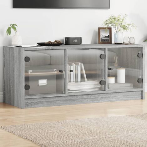 Meuble TV Banc TV Armoire TV avec portes en verre sonoma gris 102x37x42 cm (1/5)
