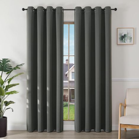 Verdunkelungsvorhänge, 2er-Set, Wärmedämmung, Ösen, UV-Schutz, für Schlaf- und Wohnzimmer (dunkelgrau, 100 cm breit x 200 cm hoch) (1/5)