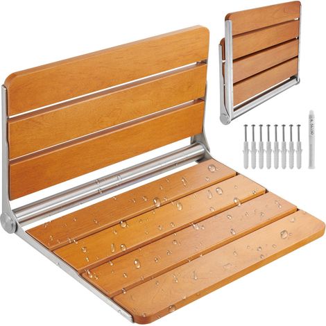 Siège de Douche Pliant en Teck, 53 x 40,6 cm Déplié, Banc de Douche à Fixation Murale, Capacité de Charge 226,8 kg, pour Personnes Âgées Femmes Enceintes et Enfants, Salle de Bain Entrée (1/5)