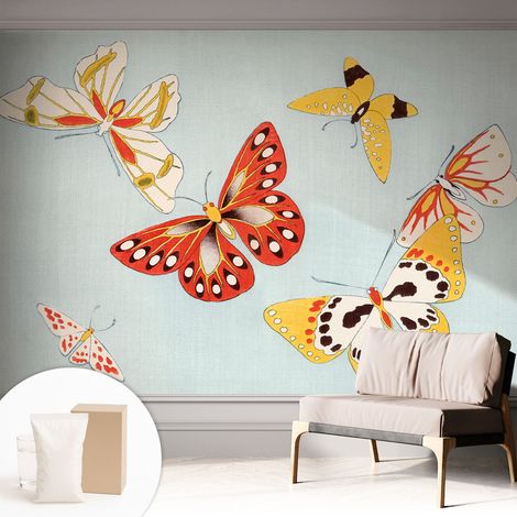 Papier peint intissé décoratif pour salon chambre et cuisine Facile à poser avec colle Papillons artistiques 312x219 cm (1/5)