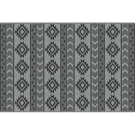 Tappeto da esterno impermeabile in materiale sintetico – Tappeto doppio lato nero e grigio per balcone e terrazza, 182 x 274 cm