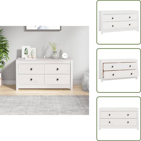 Armoire latérale Blanc 100x40x54 cm Bois de pin massif - Meuble De Rangement - Buffet - Commode - Armoire Blanche - Bois Massif (1/5)