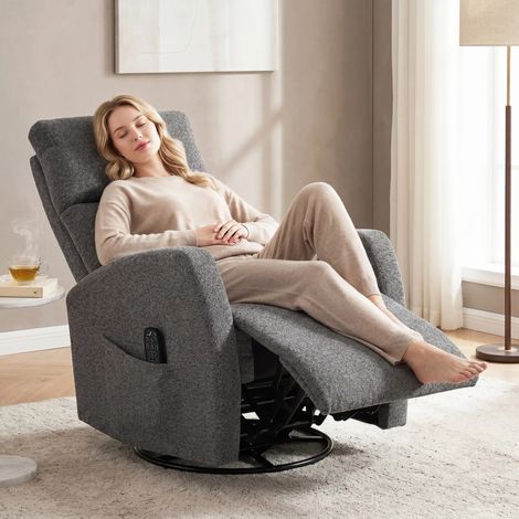 Fauteuil inclinable pivotant avec fonction massage chauffante et vibrante, fonction bascule, gris foncé (1/5)