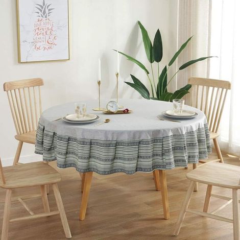 Nappes Ronde Nappe de Style Nordique Nappe Imperméable Essuyer Outdoo Intérieur (Diamètre 100cm, Gris) (1/5)