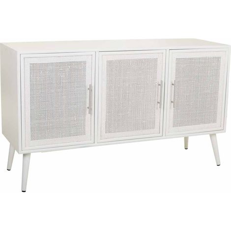 Aparador de madera y rejilla blanco 120x41.5x71
