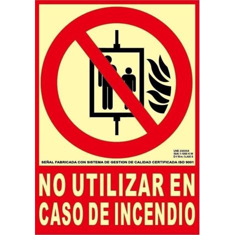 Señal No utilizar ascensor en caso de incendio en aluminio Clase A, luminescente FA00915 SEKURECO (1/2)