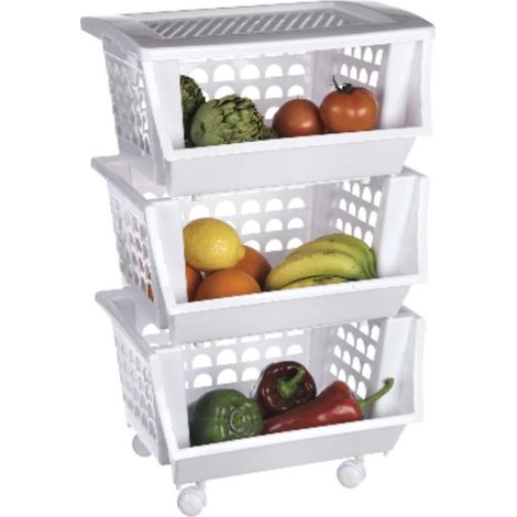 FPLUS verdulero multiusos blanco , Carrito verdulero de 3 pisos apilables & bandeja superior
Organiza tus frutas y verduras con el verdulero apilable de 3 cestas y bandeja. Este pr