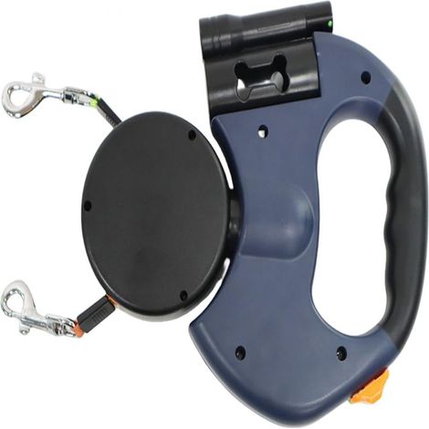Laisse Double Rétractable - 5 M - ABS Polyester - Bandes Réfléchissantes Lampe Torche - Pour Jogging Camping - 1 Pièce
