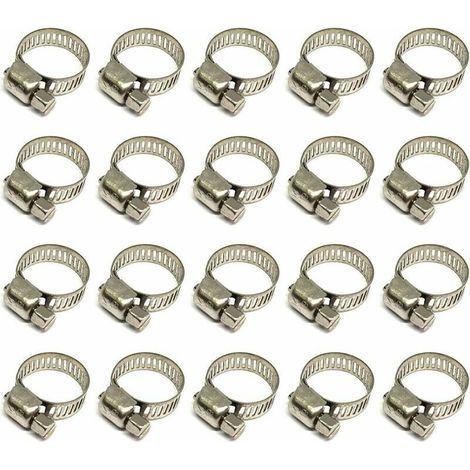 20 Pièces Collier De Serrage Tuyau, Collier De Serrage Tuyau Réglable 10-16mm, 304 Collier De Serrage Inox, Collier Serrage Métallique, Pour Tuyau, Home Gaz, Tuyau D'eau, Câble, Robinet, Etc z (1/5)