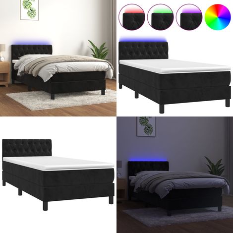 Sommier à lattes de lit avec matelas et LED Noir 90x190 cm - Lit Plateforme - Lit Capitonné - Lit Design - Lit Moderne - Lit Double - Home & Living