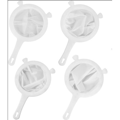 4 Pièces Tamis Fin Avec Poignée, Alimentaire Filtre à Mailles Fines, 400/300/200/100 Mesh Tamis Cuisine Plastique pour Filtrage Jus, Lait, Vin, Café, PP et Nylon, Blanc, 16.815.8cm (1/5)