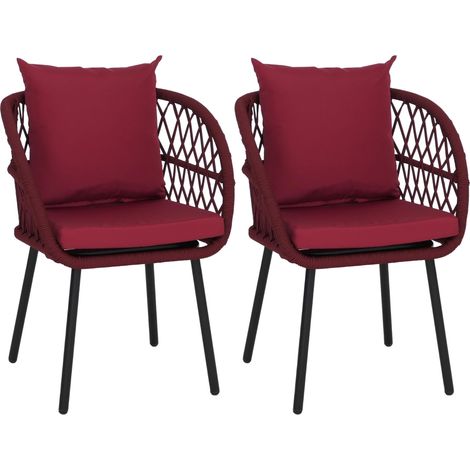 [JAMAIS UTILISÉ] Lot de 2 chaises de jardin HHG-393, fauteuils de jardin avec accoudoirs, structure en aluminium tressé Rope, structure noire, rembourrage bordeaux