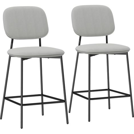 Samt-Barhocker mit Fußstütze, 2-teilig – Modernes Design, Stahlbeine, 102 cm, Hellgrau