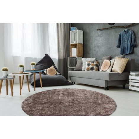 Tapis Shaggy Rond Fait Main "Diamond" Taupe 120 cm