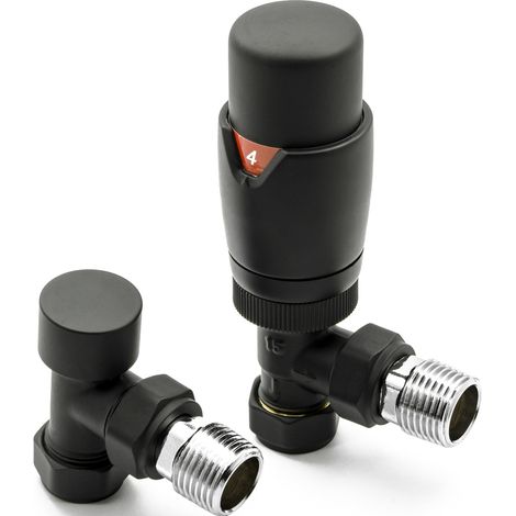 Reina Modal TRV Angled Radiator Valve and LockShield Black (1/3)