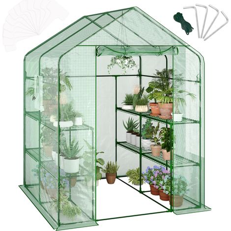 Garvee Serra da Giardino a Casetta, 143x143x195 cm, Serra Walk-in con 12 Ripiani e 2 Finestre, Copertura in PE Rinforzato 140G per Orto e Piante, Verde (1/5)