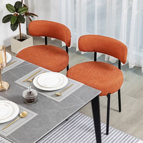 DYHOME Table et chaises de salle à manger, chaise scandinave avec dossier, pieds en métal, orange (1/5)