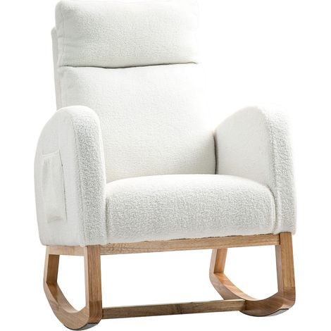 Schaukelstuhl, Schwingsessel, Armlehnsessel, Stillsessel mit Samtoptik, Schaukelsessel bis 120 kg belastbar, für Schlafzimmer, Wohnzimmer, Cremeweiß (1/5)