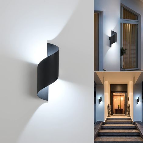 Applique Murale intérieur/Extérieur,10W 6000K Blanc Froid Lampe Murale,Moderne Up Down Luminaire,Éclairage Mural Etanche IP65,Spirale Métal Appliques Murales pour Bar,Chambre à Coucher,Noir