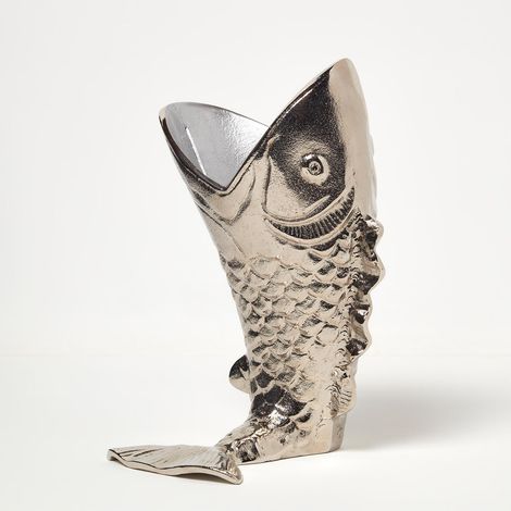 HOMESCAPES Silver Fish Vase for Flowers (1/5)