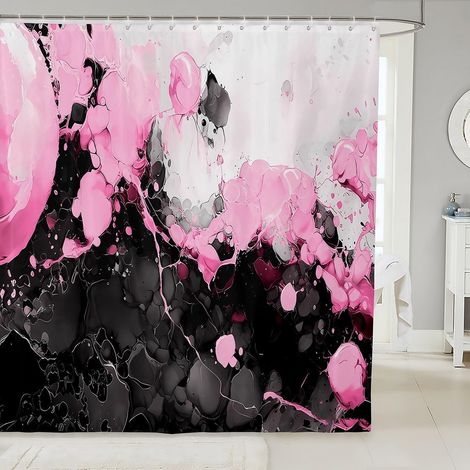 Rideau Douche 180x210cm Art Abstrait,Rideaux de Douche Rose Clair,Rideau de Baignoire Art Fluide d'encre de Texture de Marbre Ombre,Rideaux Salle de Bain Marbre Noir Gradient - 180L X 210H cm (1 Panne (1/5)