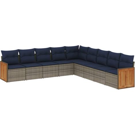 Maison Exclusive - 9-teiliges Gartensofa-Set mit Kissen, grau, Po