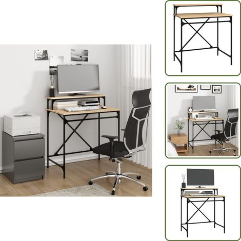The Living Store Bureau chêne sonoma 80x50x90 cm bois d'ingénierie et fer - Bureau chêne sonoma (1/5)
