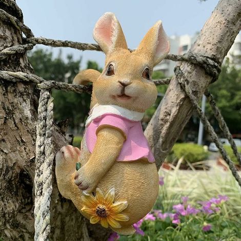 Mini Statues de Jardin à Suspendre Lapin, Décorations d'intéri et d'extéri Mignon Lapin Pots de Fls Cintre Art Décor Figurine Ornement pour Cour Maison Jardin Patio et Bureau (Rose) (1/5)