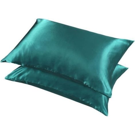 Taie d'oreiller - - Vert sarcelle - Lot de 2 - 51x76 cm - Soie de glace en microfibre (1/4)