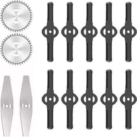 Accessoire pour coupe-bordure – Lames de désherbeur électrique en acier inoxydable – 2 lames circulaires et 10 lames nylon – Pour coupe précise du gazon (1/5)