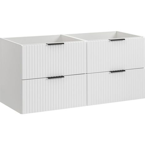 Furnidea - Meuble de salle de bain suspendu sous double vasque ADEL BLANC 120 cm - 4 tiroirs - Façades rainurées (1/5)
