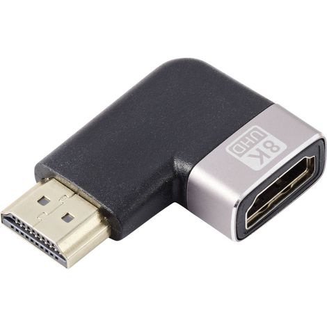 SpeaKa Professional SP-11302004 HDMI Adaptateur [1x HDMI mâle - 1x HDMI femelle] noir, argent UHD 8K @ 60 Hz, UHD 4K @ 120 Hz coudé à 90° vers la C533792 (1/4)