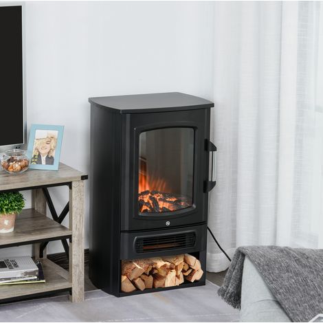 Elektrokamin freistehend mit Flammeneffekt, Thermostat, 1000/2000 W, bis 25 qm, Schwarz HAVRYA (1/5)