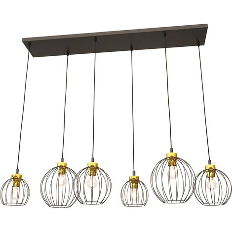 Suspension loft noir/or 6 globes filaires E27 réglable (1/5)