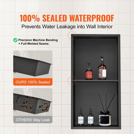 Coffre de douche encastré 33x63 cm inox 304 sans carrelage, étagères intégrées étanches anti-rouille, vide-poche mural salle de bain (1/5)