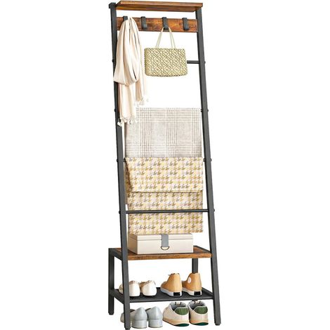 Blanket Ladder & Towel Rack, Giraffe Shape Industrial Wall-Mounted Decorative Ladder Shelf with Hooks, Metal Frame Space-Saving Storage for Bathroom, Living Room & Bedroom (1/5)
