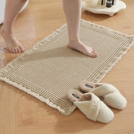 Tapis De Bain Antiderapant 50x80cm, Tapis De Baignoire Absorbant l'eau, Tapis Salle De Bain Lavable en Machine, pour La Salle De Bain, Douche, Baignoire Ou comme Tapis WC, Marron (1/5)