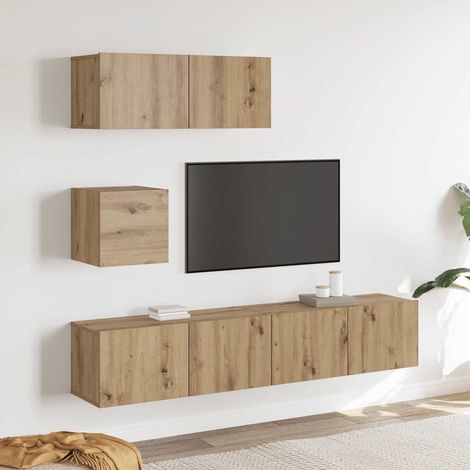 4-tlg. TV-Schrank-Set Wandmontage Artisan-Eiche Holzwerkstoff