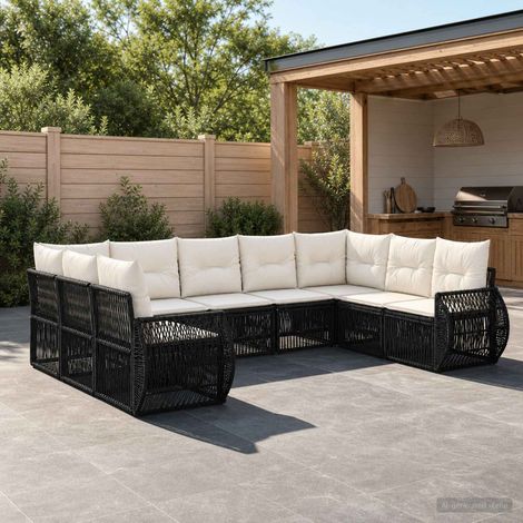 Set Divano da Giardino 9 pcs Nero e Bianco Crema polyrattan vidaXL (1/5)