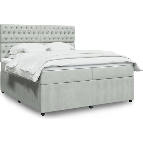 vidaXL Sommier à lattes de lit et matelas Gris clair 200x200cm Velours (1/5)