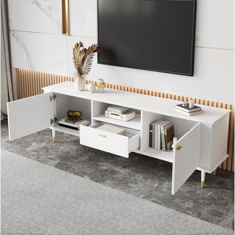 TV-Schrank 170x36x54 cm Weiß MDF mit Kabeldurchführung, 2 Türen, Schublade und Soft-Close (1/5)