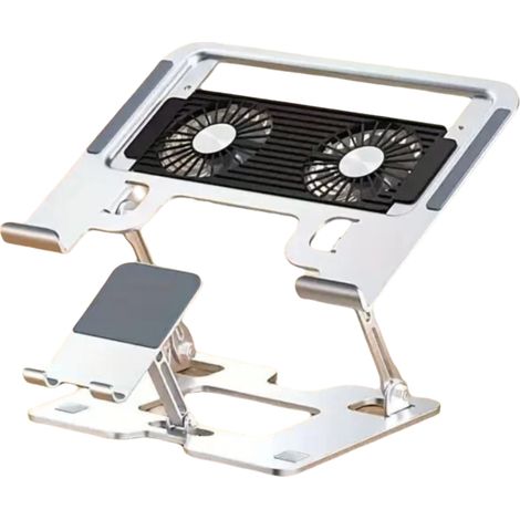 Support Pour Ordinateur Portable - Avec Ventilateurs Refroidissement - Support Téléphone Intégré - Acier Carbone - Hauteur Et Inclinaison Réglables - Pour Ordinateurs 11 À 17 Pouces - 1 Pièce (1/5)