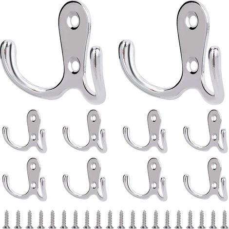 Appendiabiti vintage a doppio gancio in metallo stile retrò, da parete con viti, per cappelli, asciugamani, bagno, cucina, camera da letto, colore argento, confezione da 10 pezzi. (1/5)