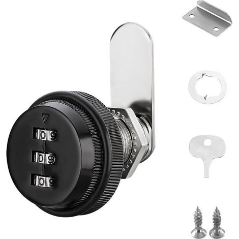 Serrure à came, serrure noire de 25 mm pour armoire, serrure à code, serrure pour tiroirs d'armoires, portes de boîtes aux lettres, armoires de rangement. (1/5)