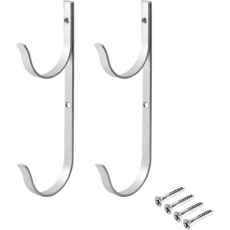 Pool pole holder with brush hangers and hooks for telescopic poles and skimmers.