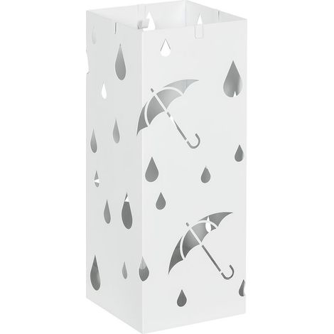 Quadratischer Schirmständer aus Stahl mit 4 Haken und abnehmbarer Wasserauffangschale, weiß (1/5)