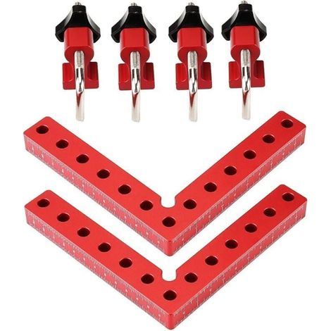 Carrés de positionnement à 90 degrés 16 cm × 16 cm, équerres à angle droit avec 2 pinces, pince d'angle de type L en alliage d'aluminium pour menuiserie Outil de serrage pour cadres photos, boîtes (1/4)