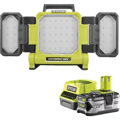 Pack RYOBI Triple panneau lumineux LED Hybrid 3000 Lumens Filaire et sur batterie 18V RLPH18-0 - 1 Batterie 4.0Ah - 1 Chargeur rapide RC18120-140